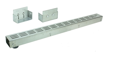 Edelstahlentwässerungsrinne mit Ablaufstutzen, Bauhöhe 60 bis 80mm, Rost Längsschlitz Design SET Typ 1